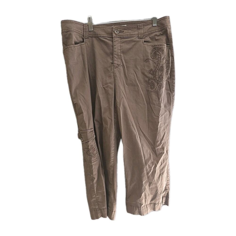 Croft & Barrow Y2k Preppy Brown Embroidered Straight Leg Cropped Pants Womans 12